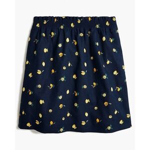 J. Crew Linen Skirt Size 6 Navy Lemon‎ Print Elastic Waist Lined Preppy Casual